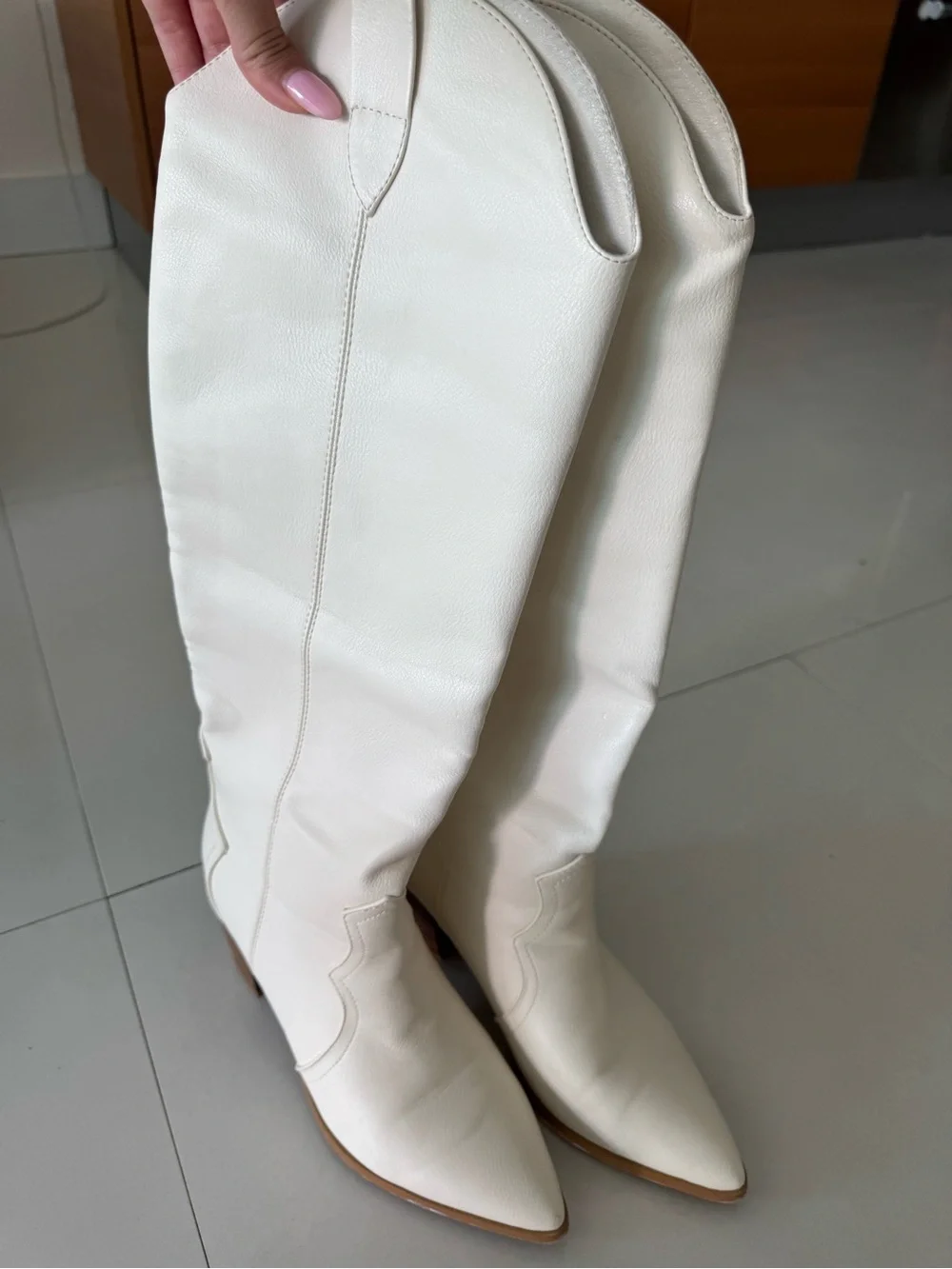 Billini White Over-the-Knee Western Boots with Stacked Heel